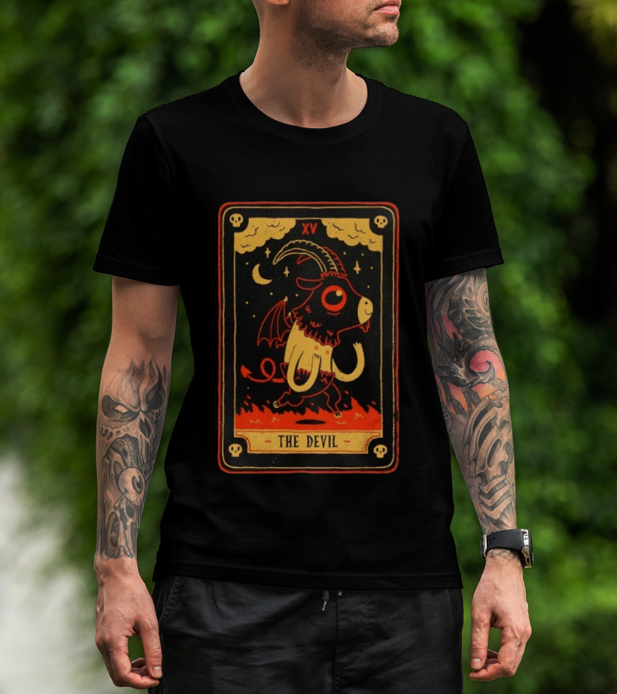 The Devil Tarot Card XV Occult Goat Satanic Gothic Baphomet T-Shirt
