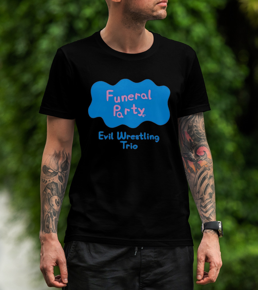 Funeral Party Evil Wrestling Trio Retro Blue Pink T-Shirt