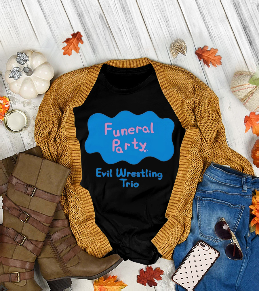 Funeral Party Evil Wrestling Trio Retro Blue Pink T-Shirt