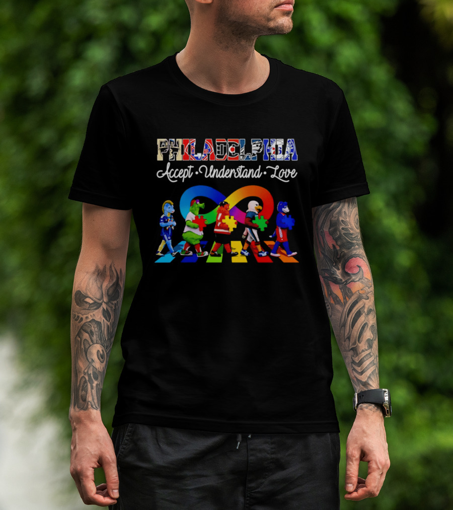 Philadelphia Mascots Autism Awareness Accept Understand Love T-Shirt
