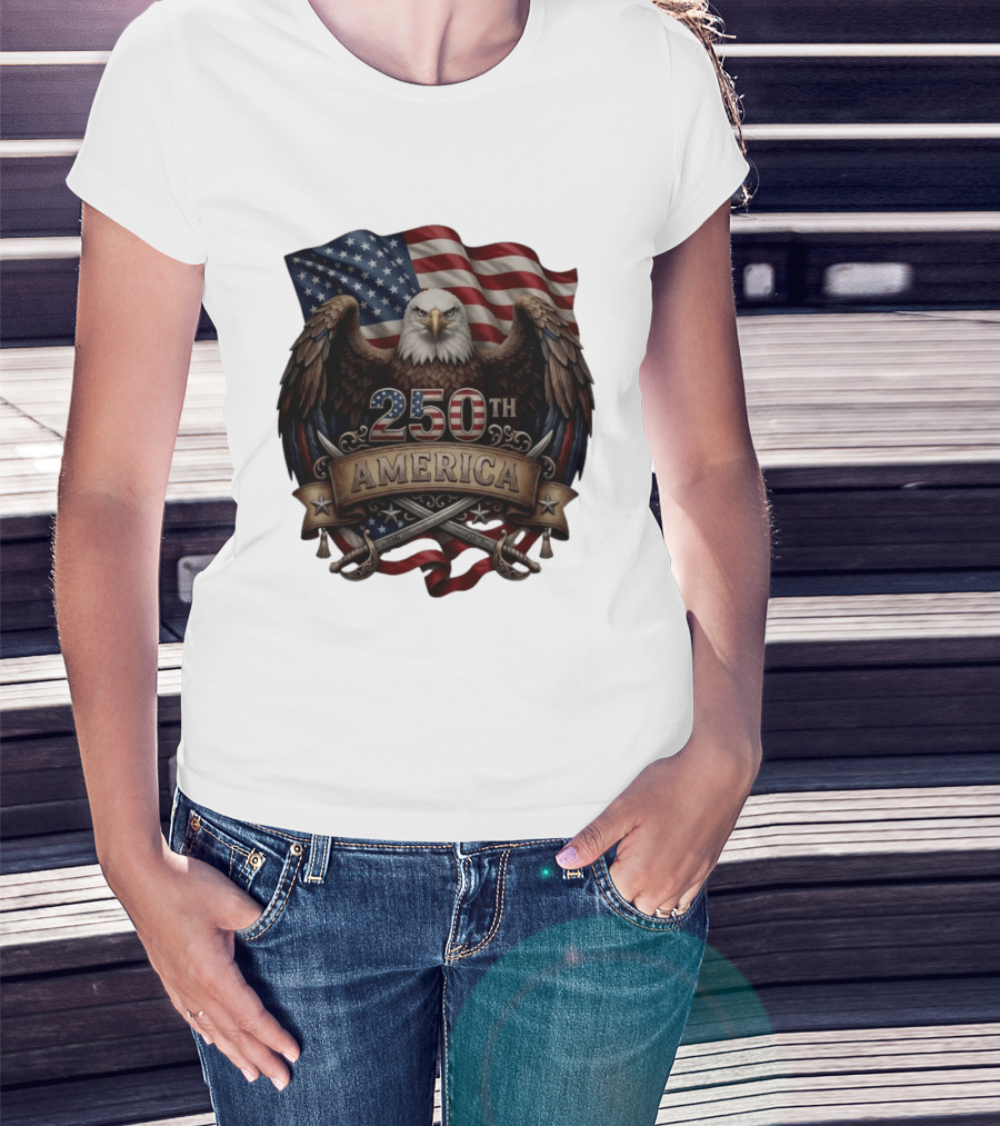 Patriotic Bald Eagle USA Flag America 250th Anniversary T-Shirt