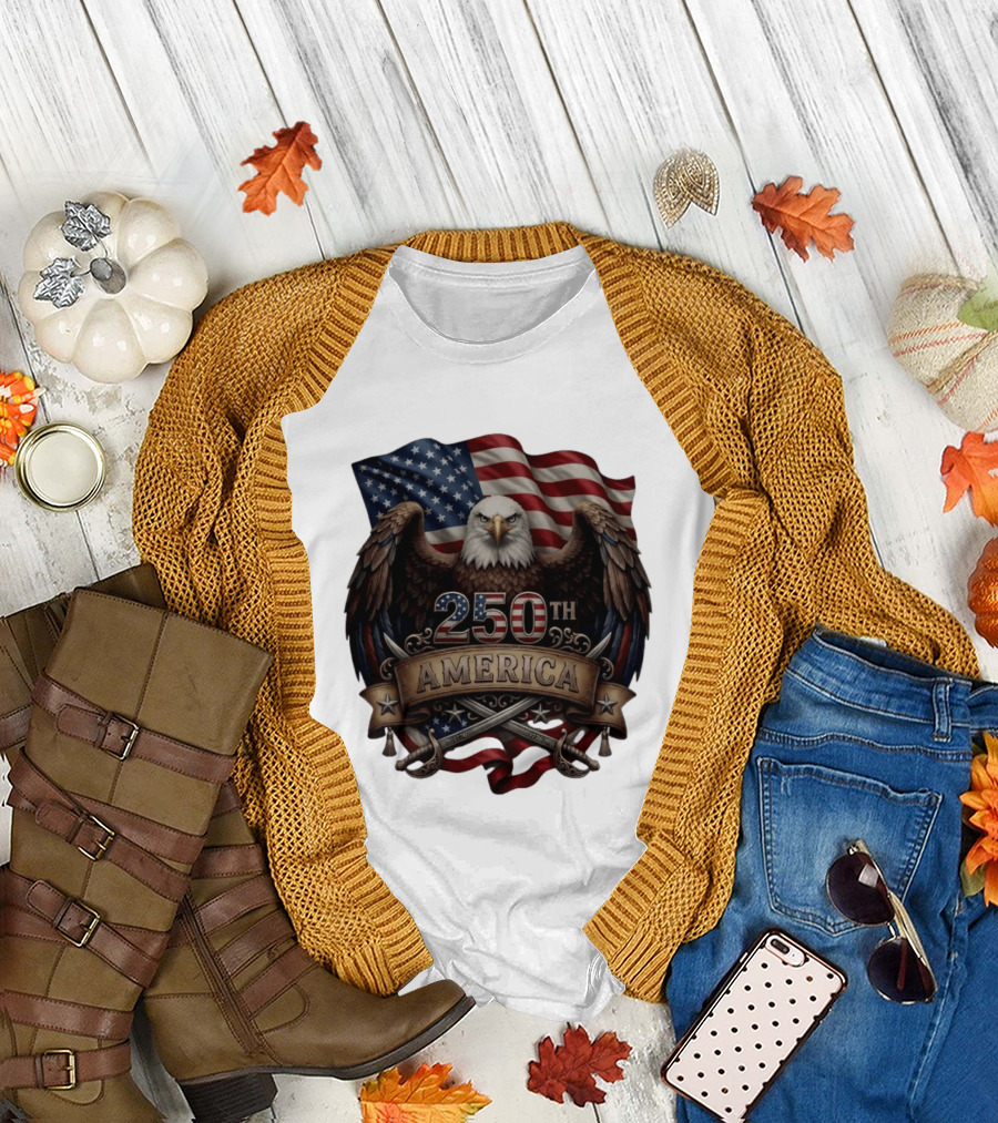 Patriotic Bald Eagle USA Flag America 250th Anniversary T-Shirt