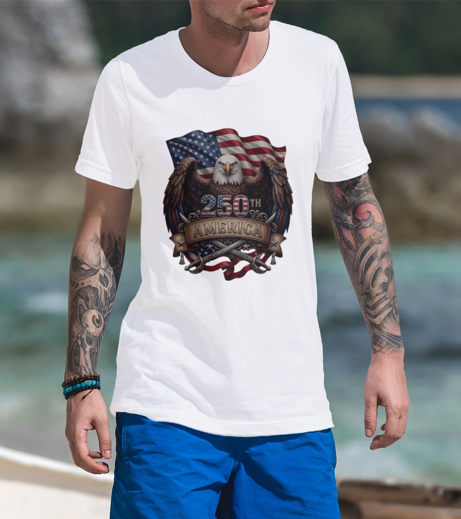 Patriotic Bald Eagle USA Flag America 250th Anniversary T-Shirt
