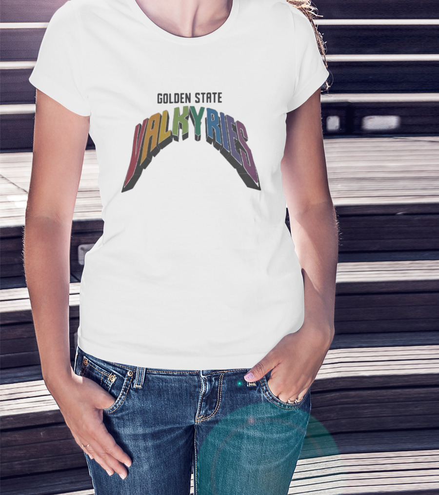 Golden State Valkyries Rainbow Multicolor Curved T-Shirt