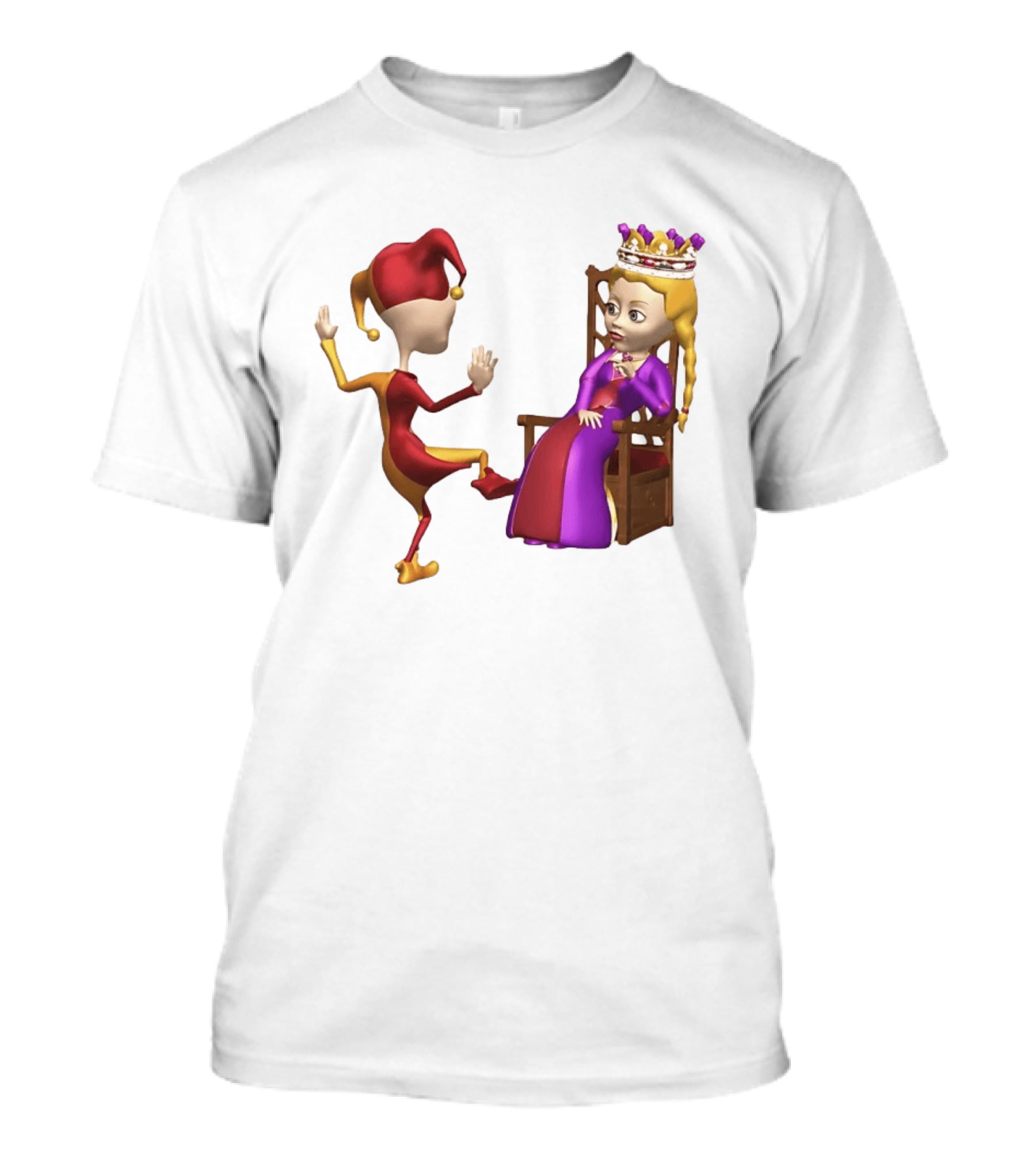 Jester Queen Medieval Royalty Scene With Court Entertainer And Regal Throne T-Shirt