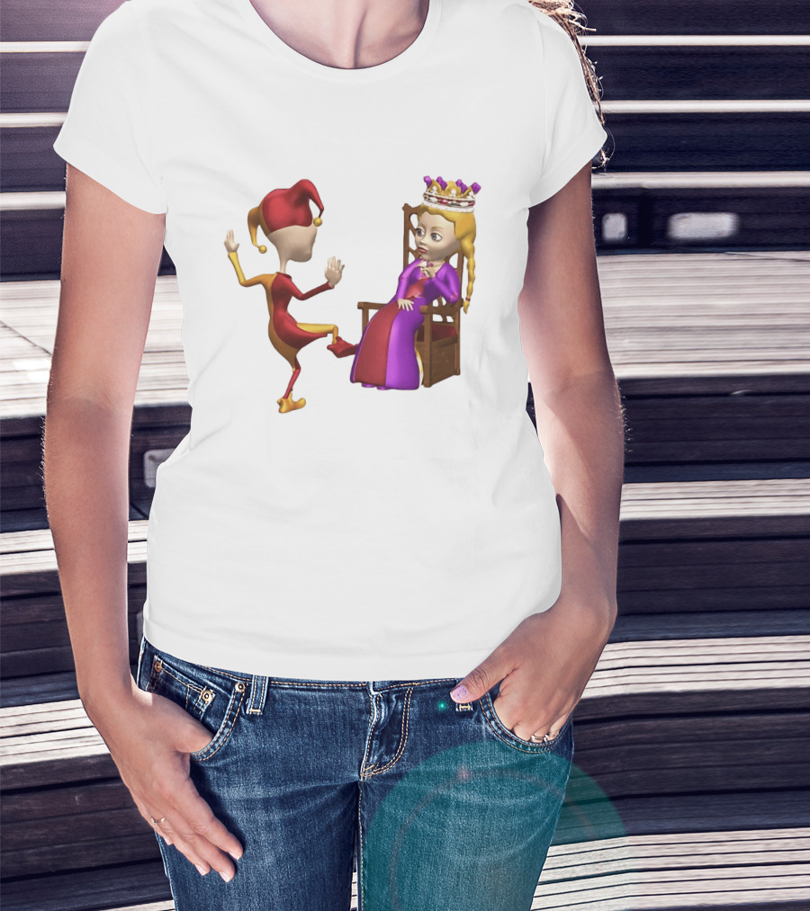 Jester Queen Medieval Royalty Scene With Court Entertainer And Regal Throne T-Shirt