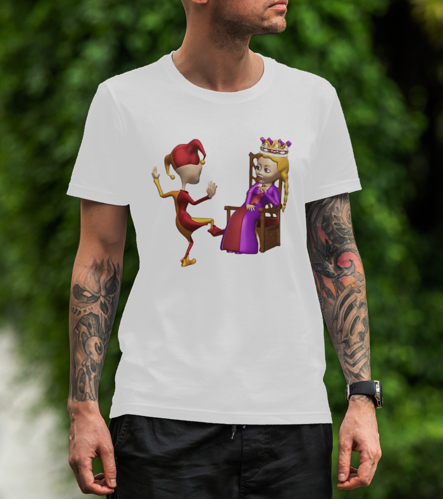 Jester Queen Medieval Royalty Scene With Court Entertainer And Regal Throne T-Shirt