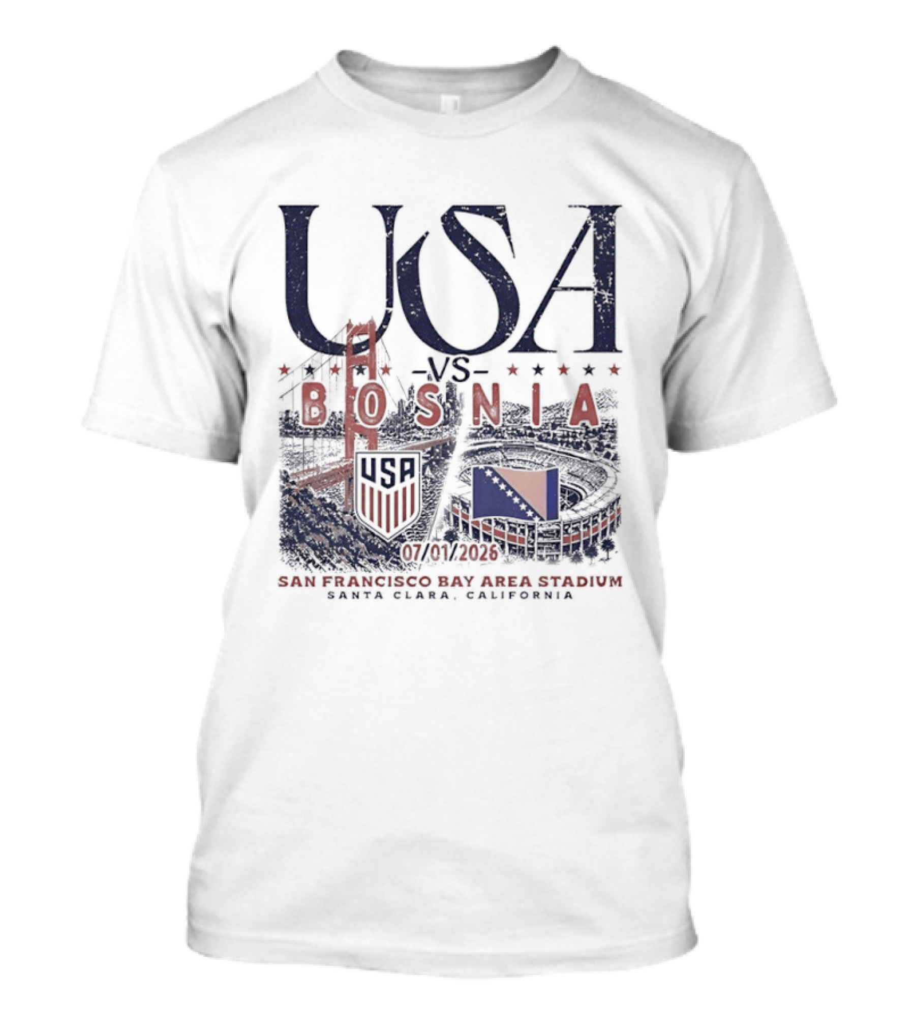 USA Vs Bosnia San Francisco Bay Area Stadium July 2026 Match Up T-Shirt