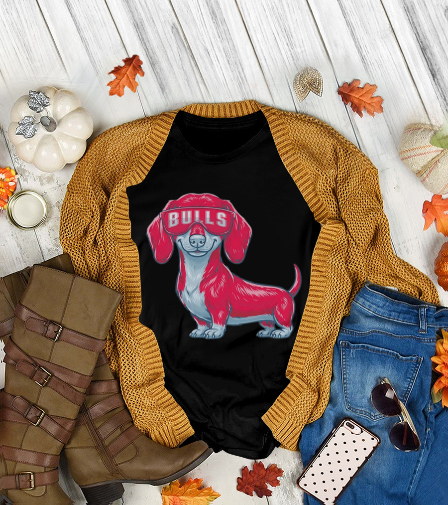Bulls Dachshund with Sunglasses Cartoon T-Shirt