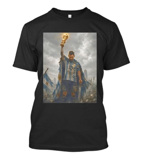 Lionel Messi Raising Trophy Argentina Number 10 Football Legend T-Shirt