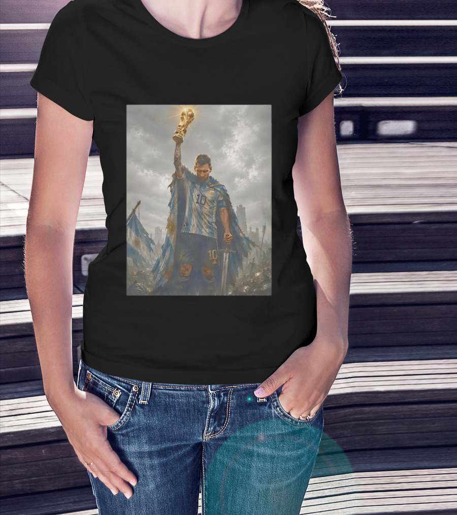 Lionel Messi Raising Trophy Argentina Number 10 Football Legend T-Shirt
