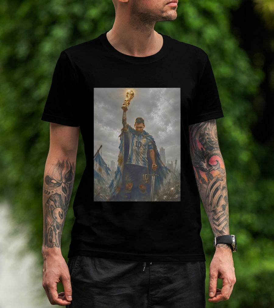 Lionel Messi Raising Trophy Argentina Number 10 Football Legend T-Shirt