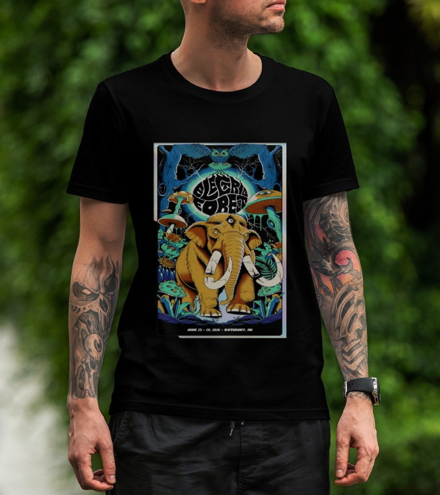 Electric Forest June 25 28 2026 Rothbury MI Elephant Blue Owl Psychedelic Mushrooms T-Shirt