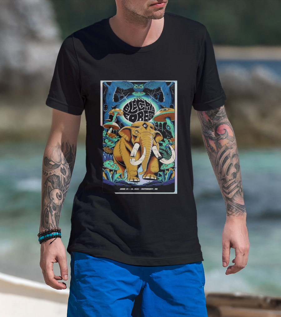 Electric Forest June 25 28 2026 Rothbury MI Elephant Blue Owl Psychedelic Mushrooms T-Shirt