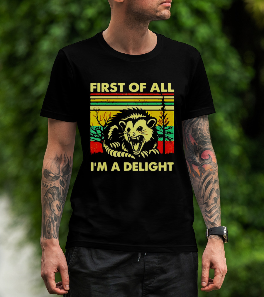 First Of All I'm A Delight Opossum Retro Stripes T-Shirt