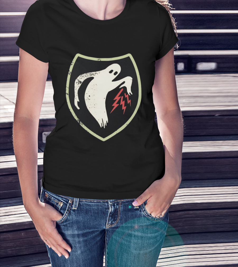 Ghost Reaching Lightning Bolts Shield T-Shirt
