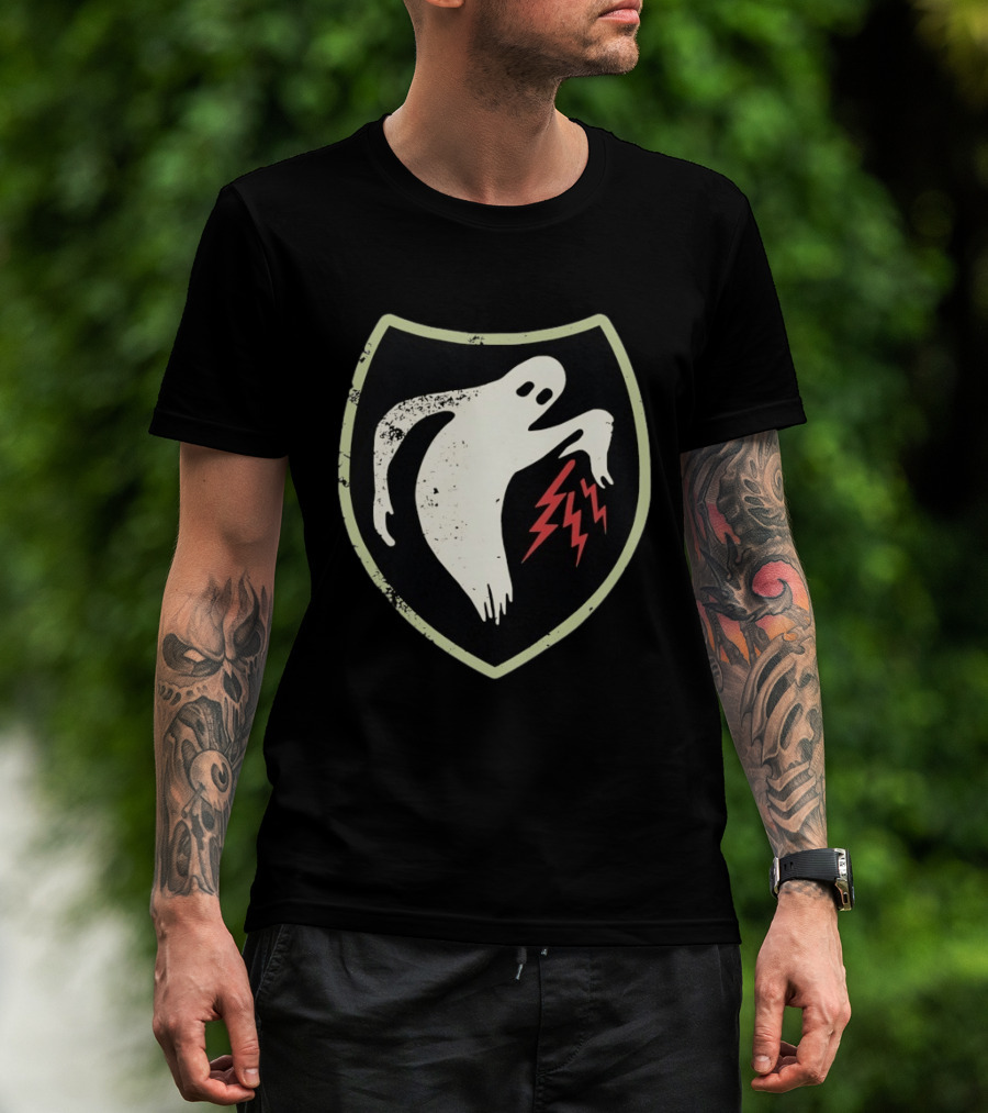 Ghost Reaching Lightning Bolts Shield T-Shirt