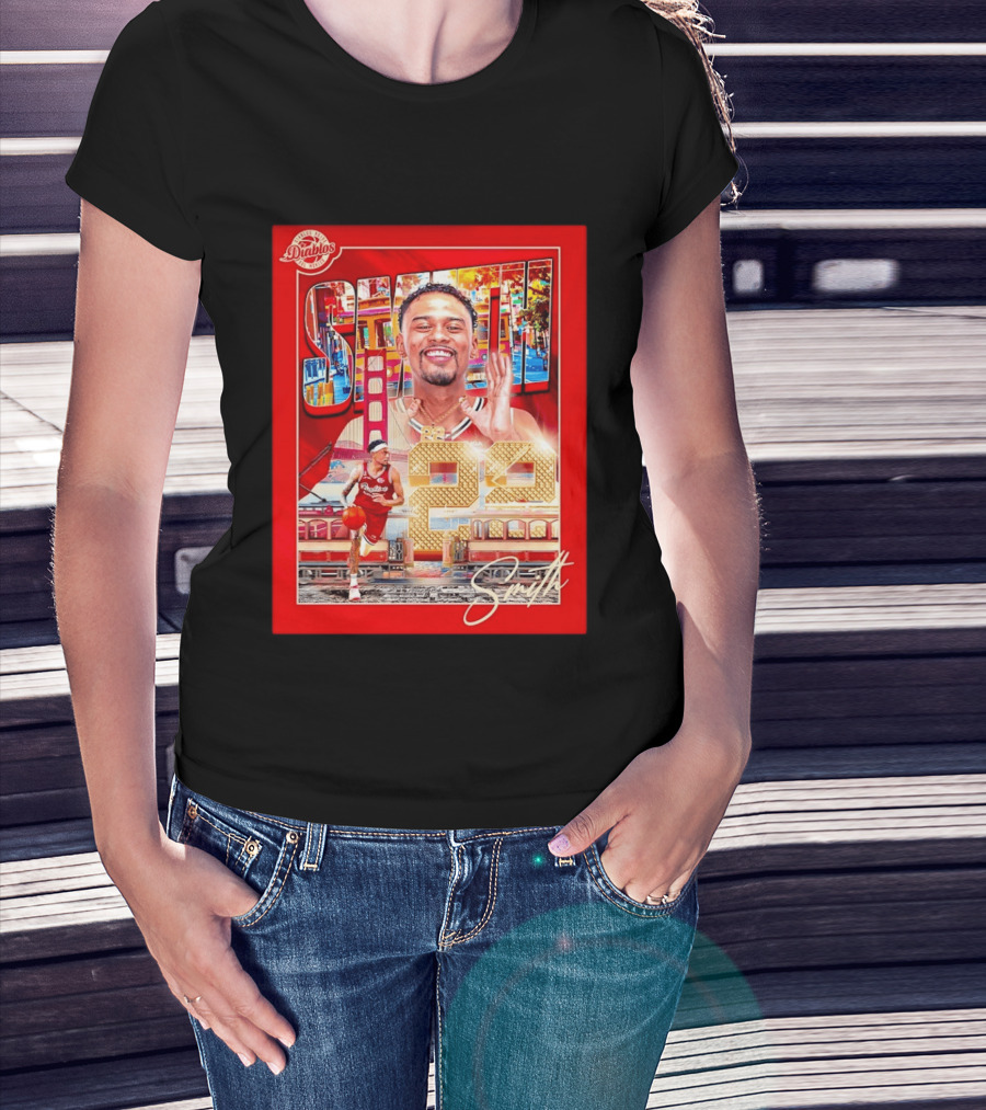 Tyrus Smith Diablos Rojos 24 Basketball San Francisco Bridge T-Shirt