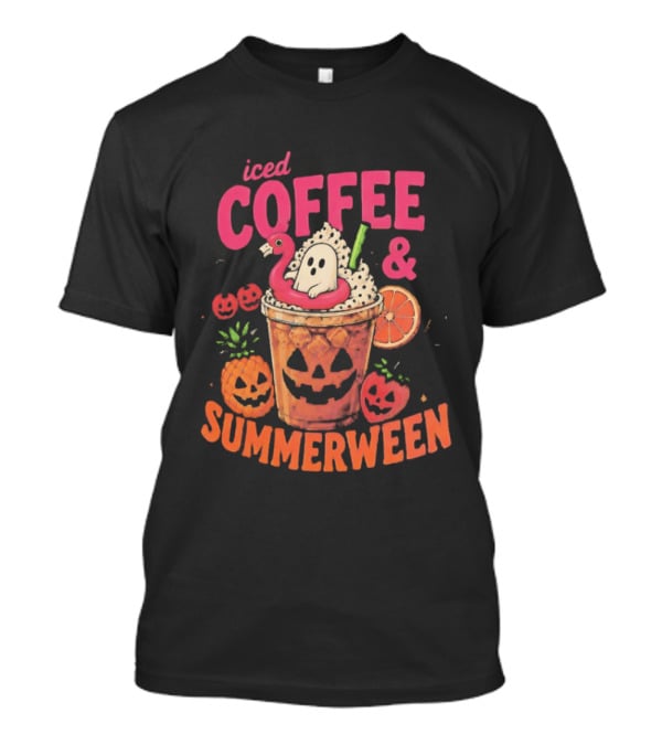 Iced Coffee And Summerween Spooky Tropical Fruit Halloween Jack O' Lantern Drink T-Shirt