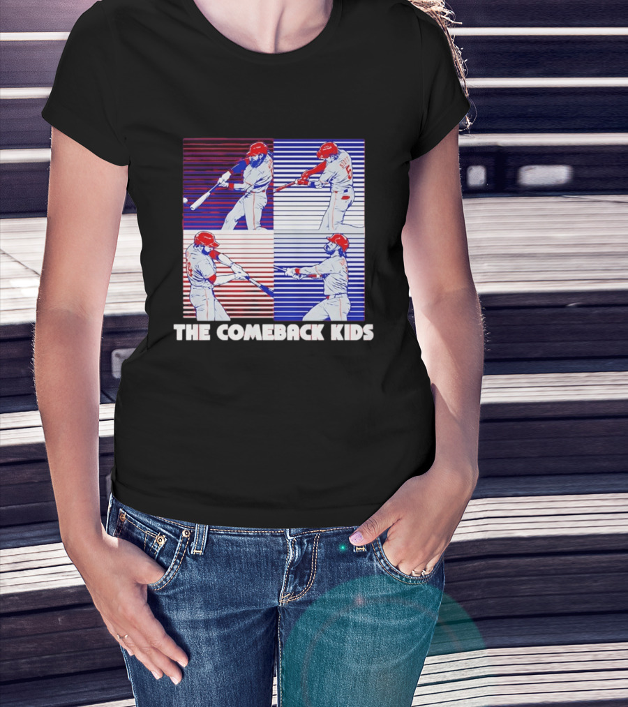 Philadelphia Phillies The Comeback Kids Striped Baseball Swinging Players T-Shirt