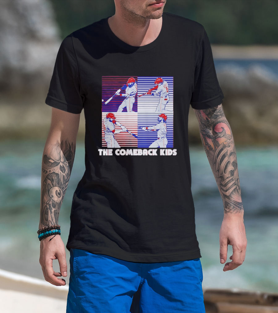 Philadelphia Phillies The Comeback Kids Striped Baseball Swinging Players T-Shirt