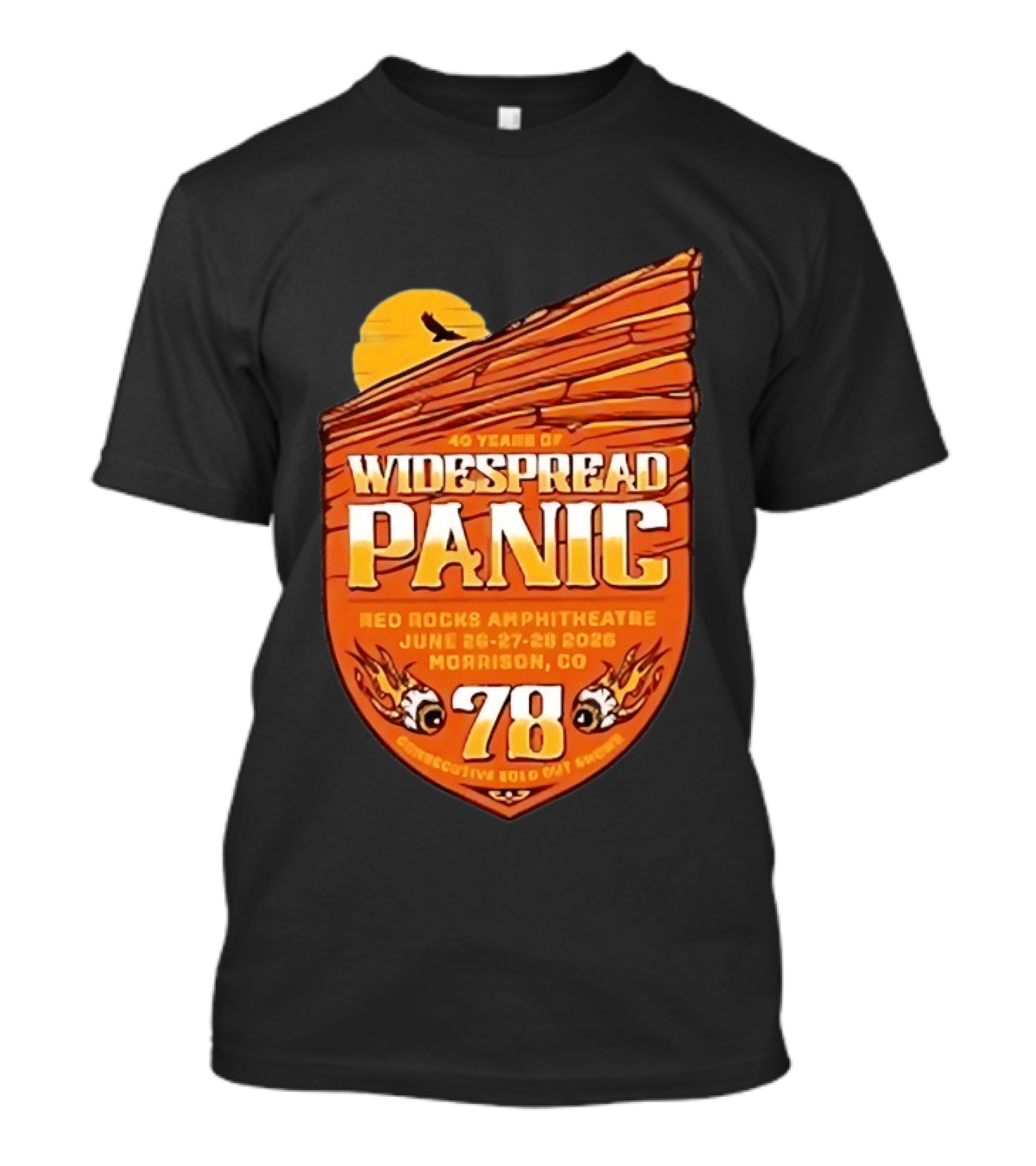 40 Years Of Widespread Panic Red Rocks Amphitheatre June 26 28 2026 Morrison Colorado 78 Consecutive Sold Out Shows T-Shirt
