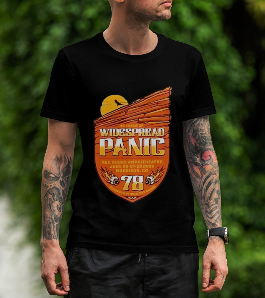 40 Years Of Widespread Panic Red Rocks Amphitheatre June 26 28 2026 Morrison Colorado 78 Consecutive Sold Out Shows T-Shirt