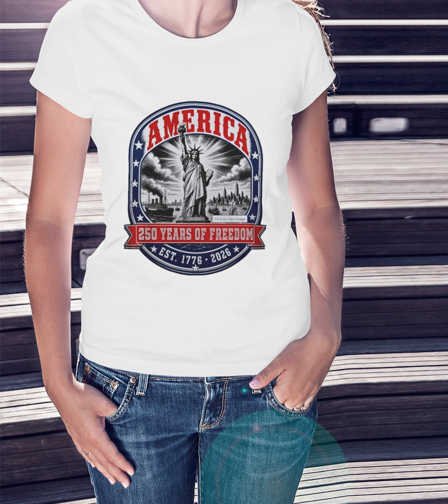 America 250 Years Of Freedom Est 1776 2026 Statue Of Liberty Skyline Steamship Stars T-Shirt