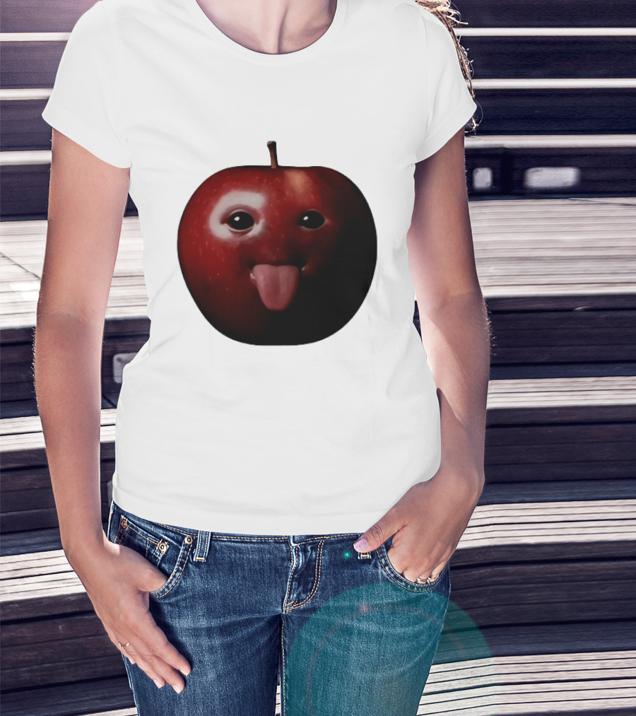 Apple Sticking Out Tongue Funny Fruit Face T-Shirt