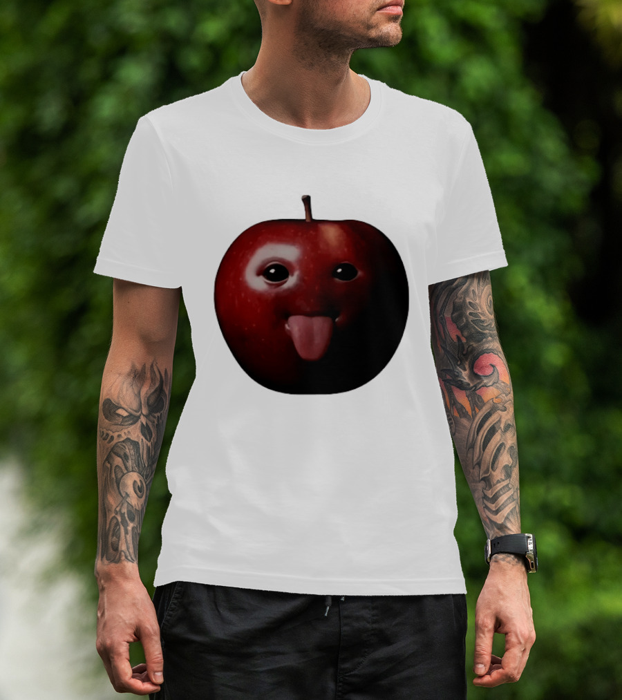 Apple Sticking Out Tongue Funny Fruit Face T-Shirt