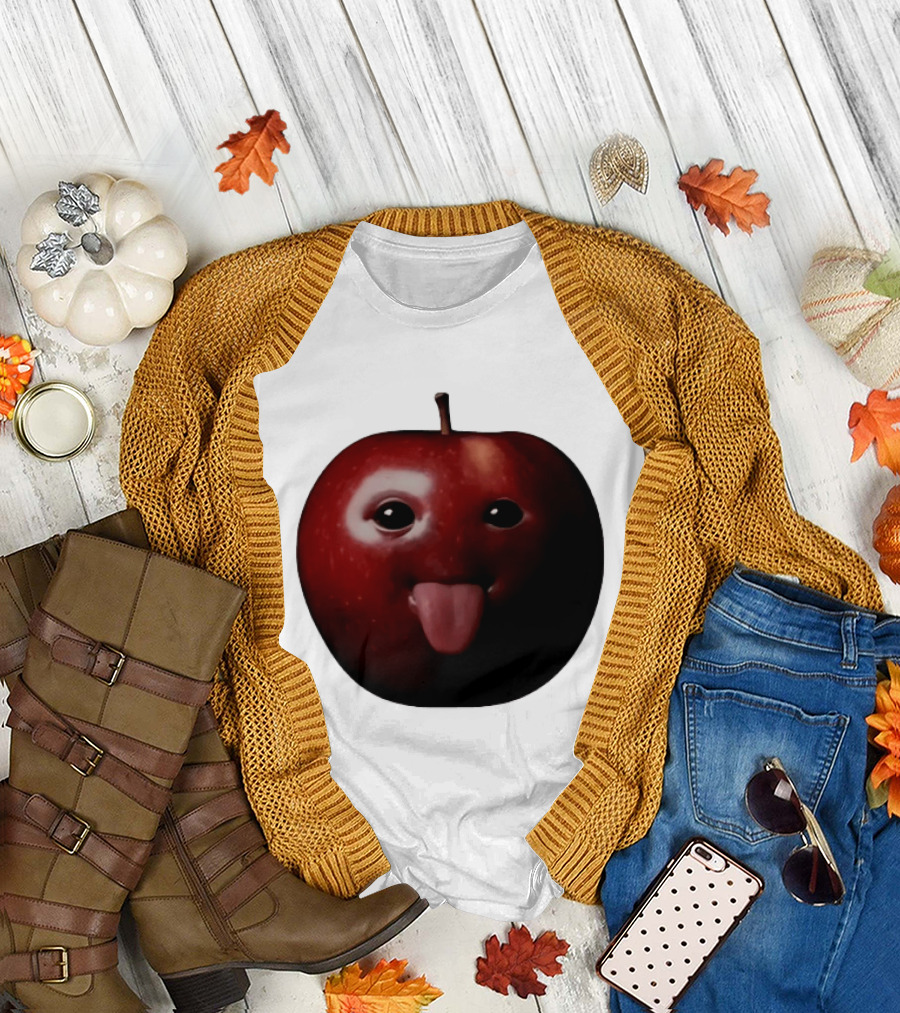 Apple Sticking Out Tongue Funny Fruit Face T-Shirt