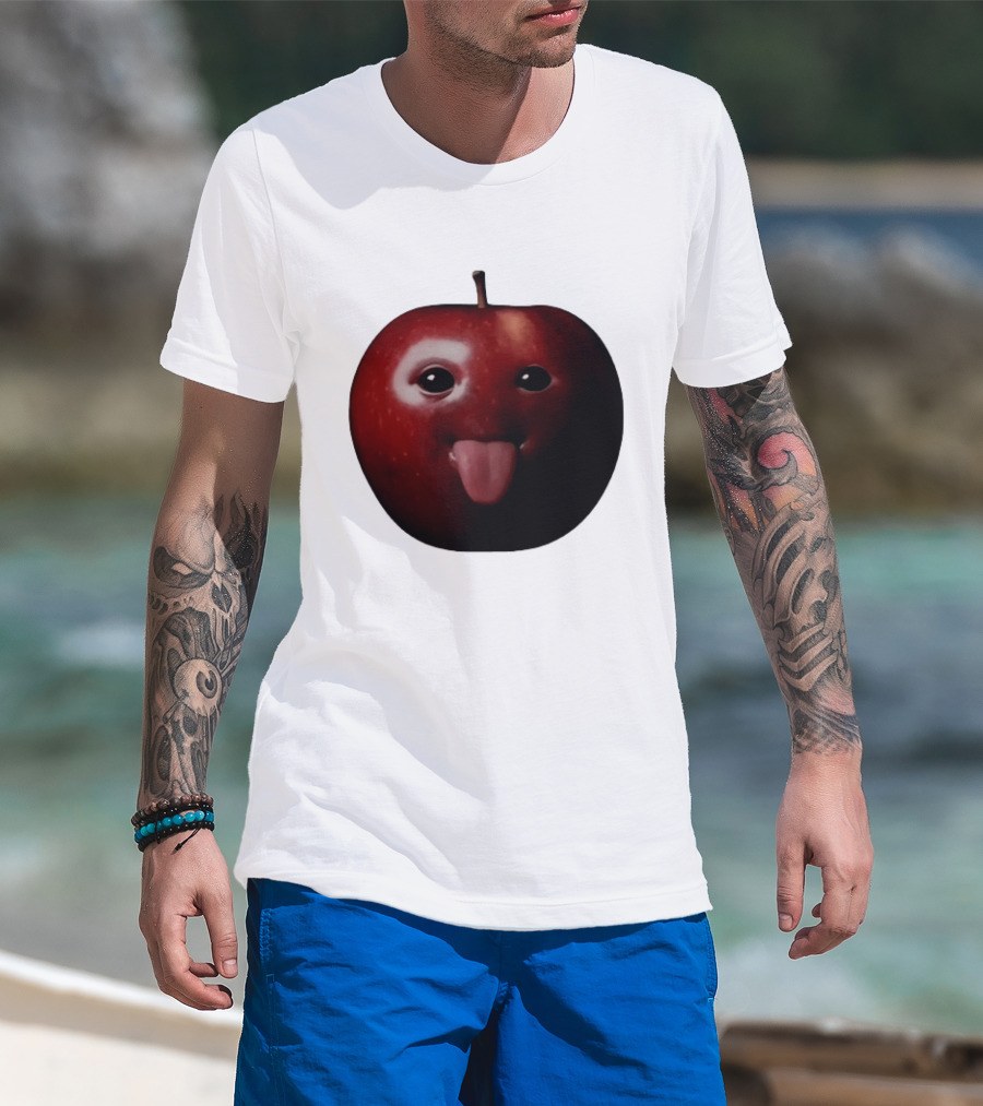 Apple Sticking Out Tongue Funny Fruit Face T-Shirt