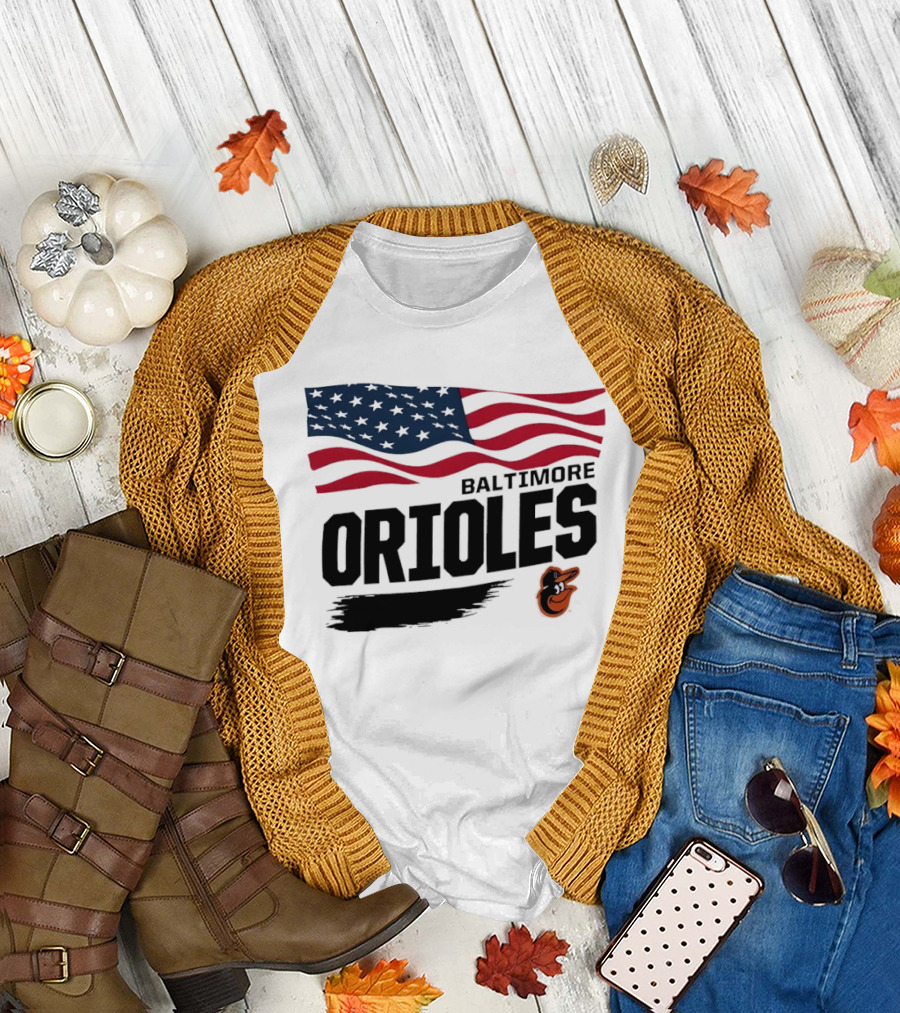 Baltimore Orioles American Flag MLB Team T-Shirt