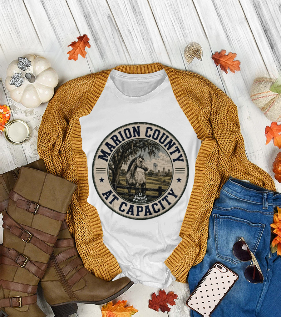 Marion County At Capacity Local by Birth Horse and Water Tower Scene T-Shirt