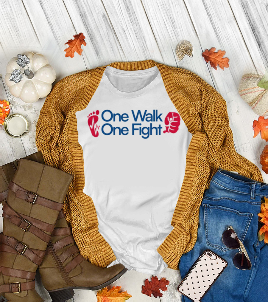 One Walk One Fight Awareness Healthcare Red Footprints Blue T-Shirt