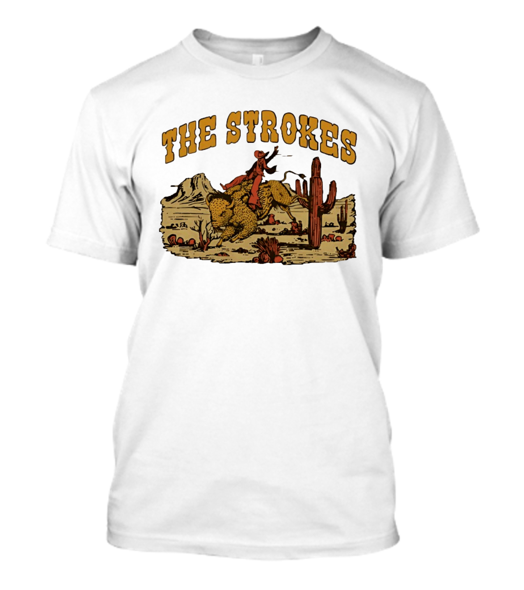 The Strokes Cowboy Riding Cheetah Desert Scene Classic Western T-Shirt