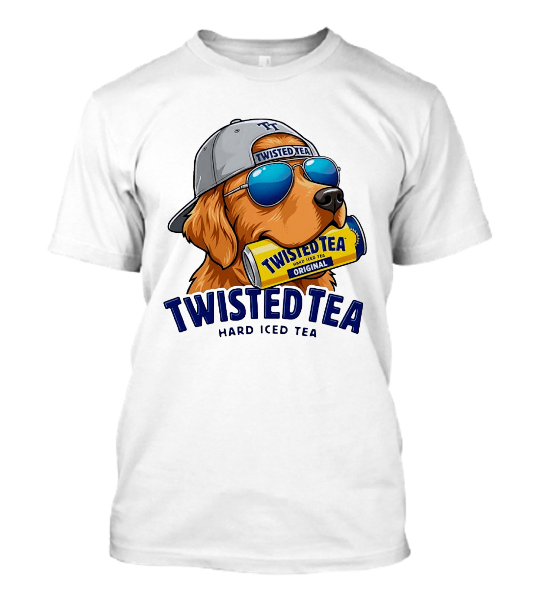 Twisted Tea Hard Iced Tea Golden Retriever With Can And Sunglasses T-Shirt