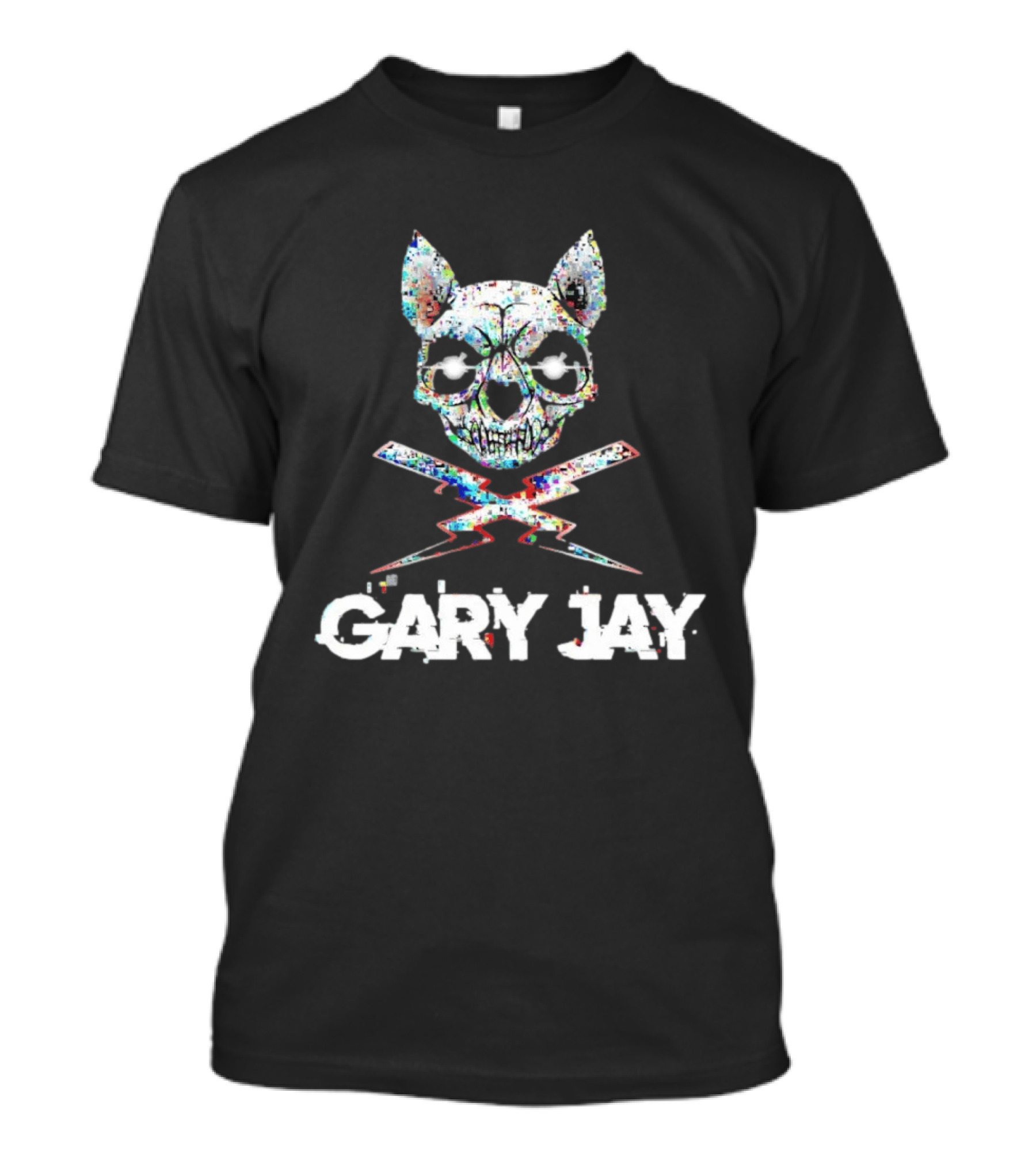 Gary Jay Glitch Skull Lightning Edgy Vivid T-Shirt