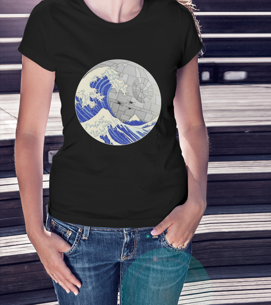The Great Wave Off Kanagawa Meets Death Star Star Wars T-Shirt