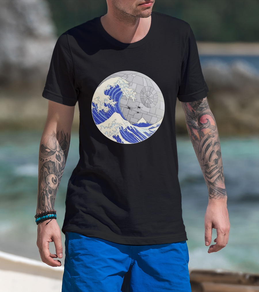 The Great Wave Off Kanagawa Meets Death Star Star Wars T-Shirt