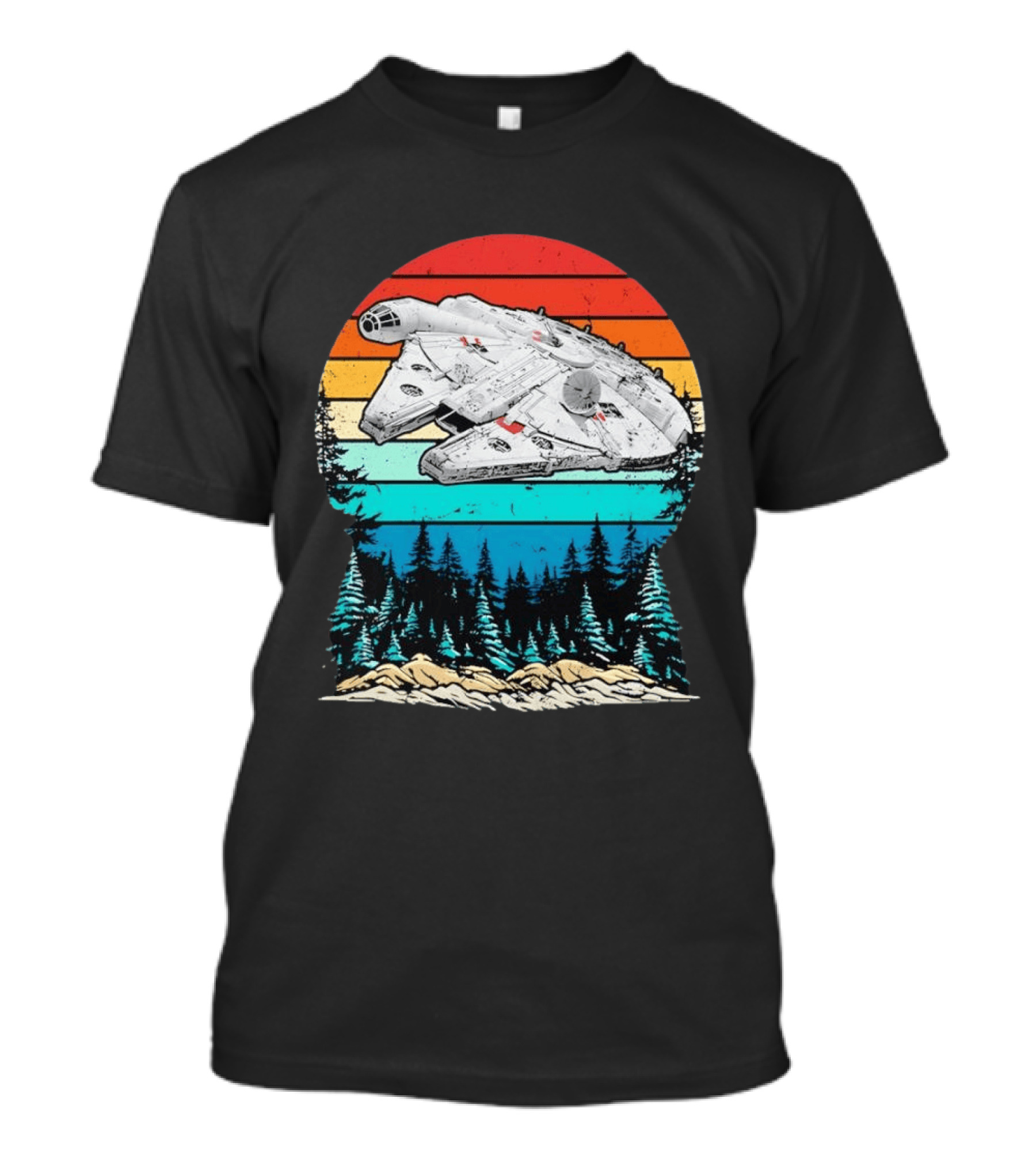 Millennium Falcon Endor Sunset Forest Scene T-Shirt