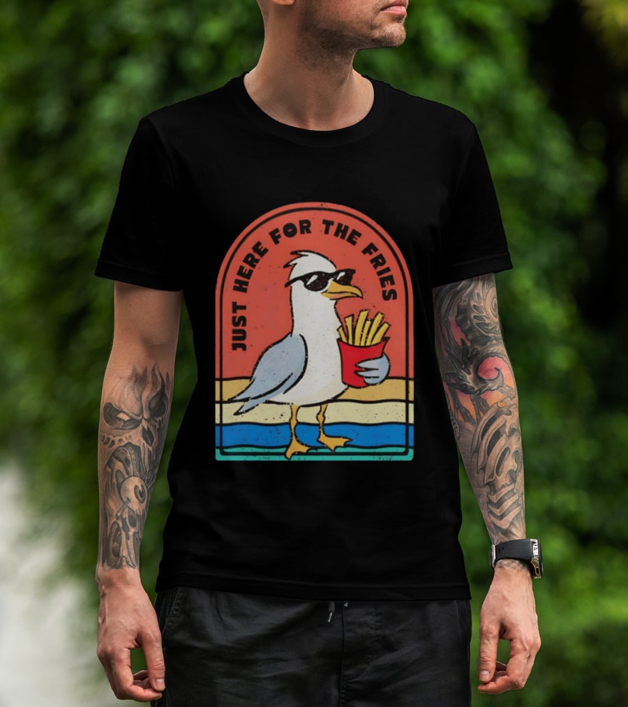 Just Here For The Fries Seagull With Sunglasses And French Fries T-Shirt