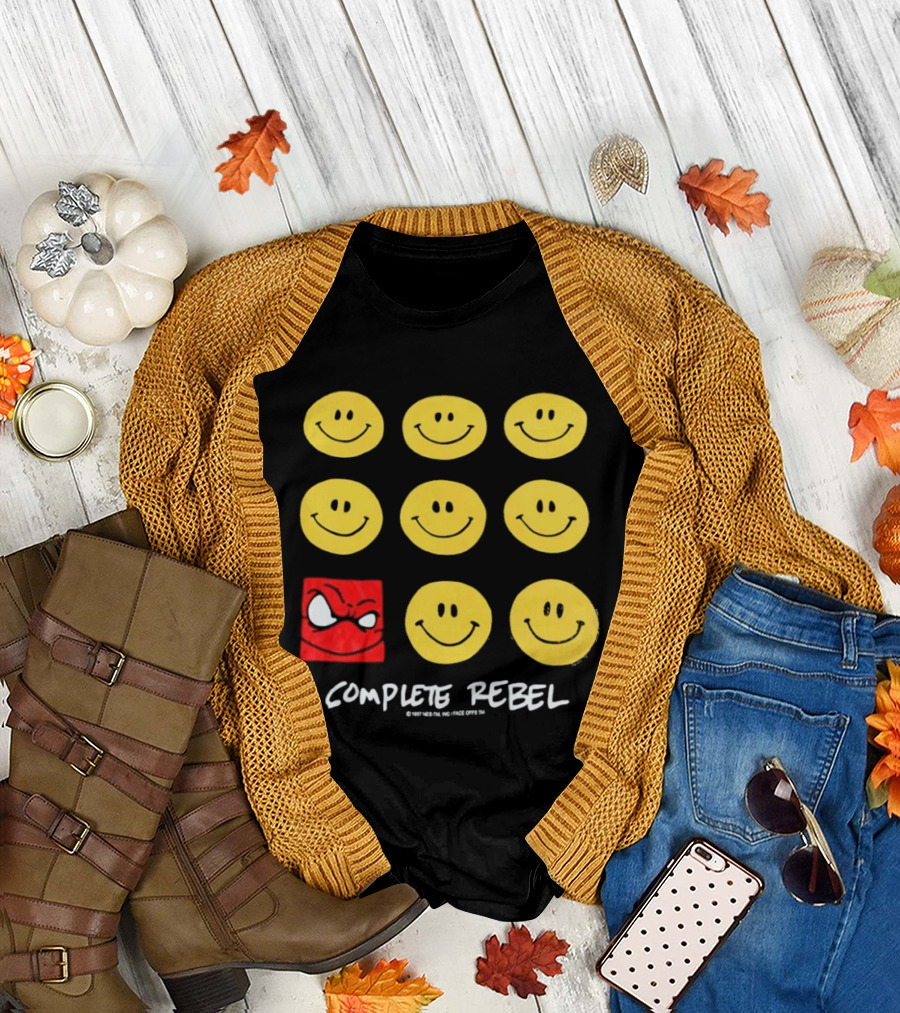 Complete Rebel Smiley Faces Red Square T-Shirt