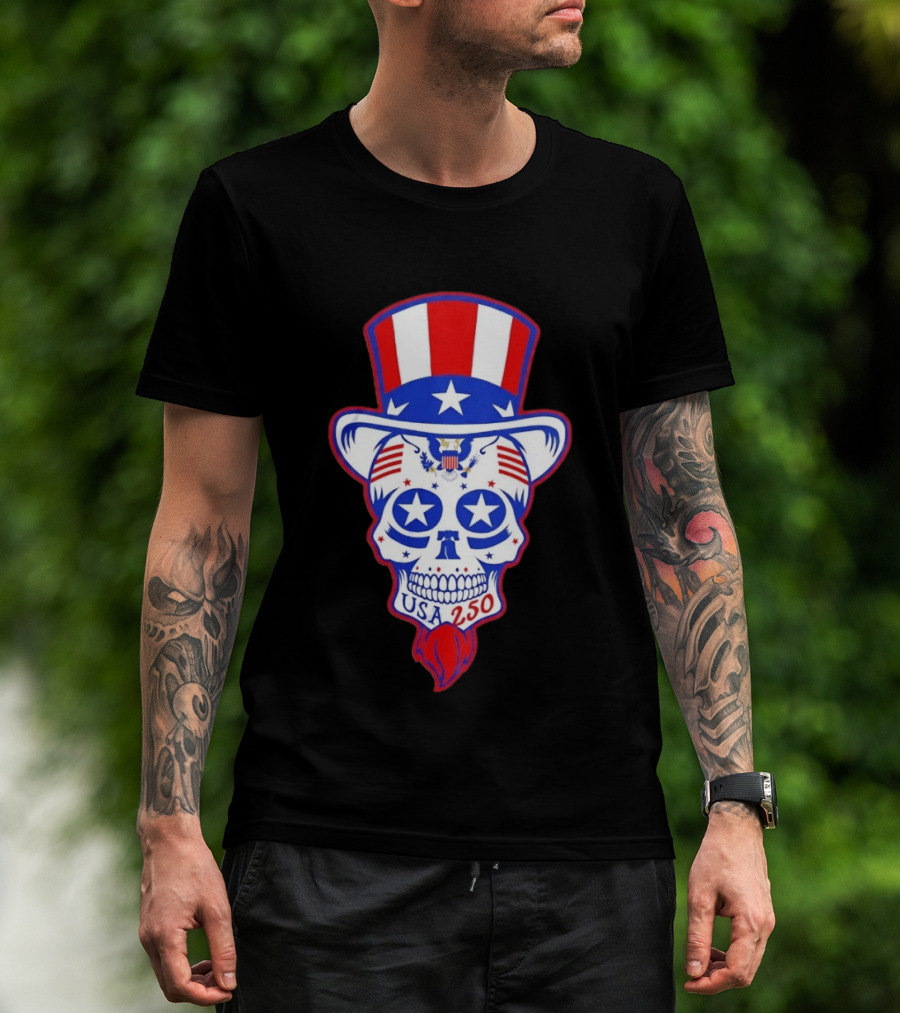 Uncle Sam Skull Stars Stripes USA 250 Patriotic T-Shirt