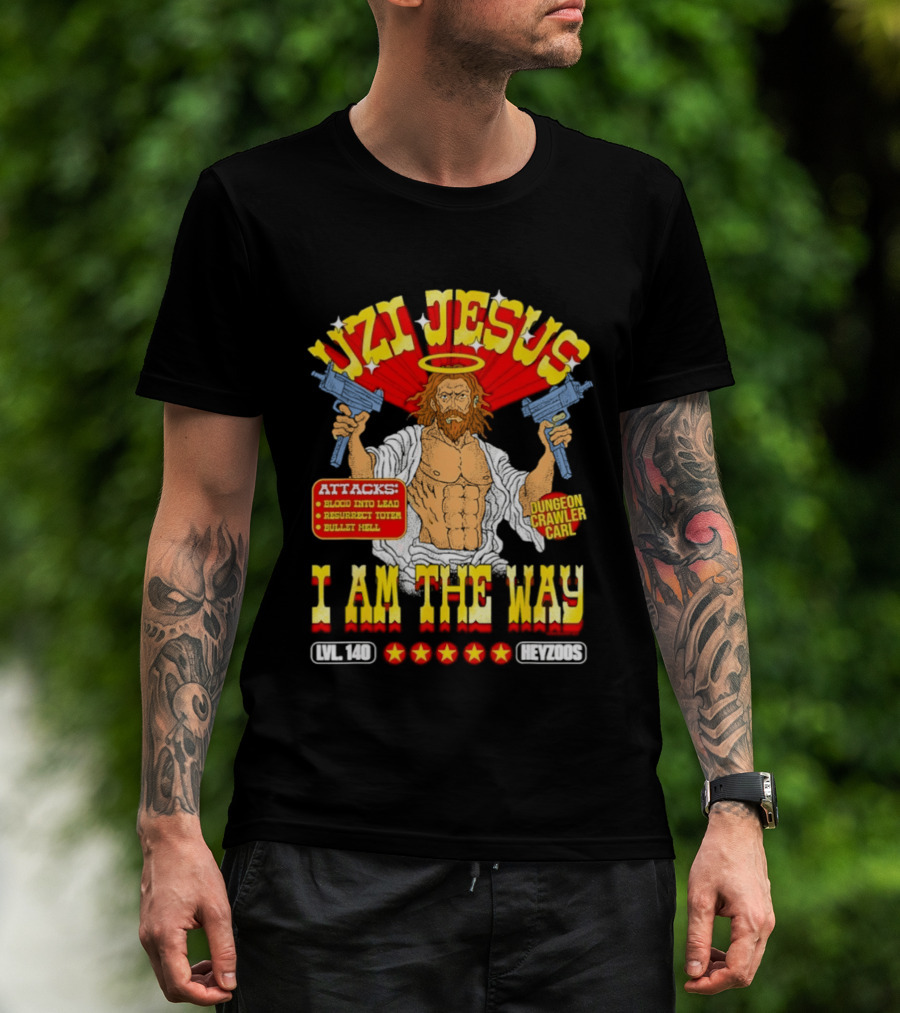 Uzi Jesus I Am The Way Dungeon Crawler Card Bullet Hell T-Shirt