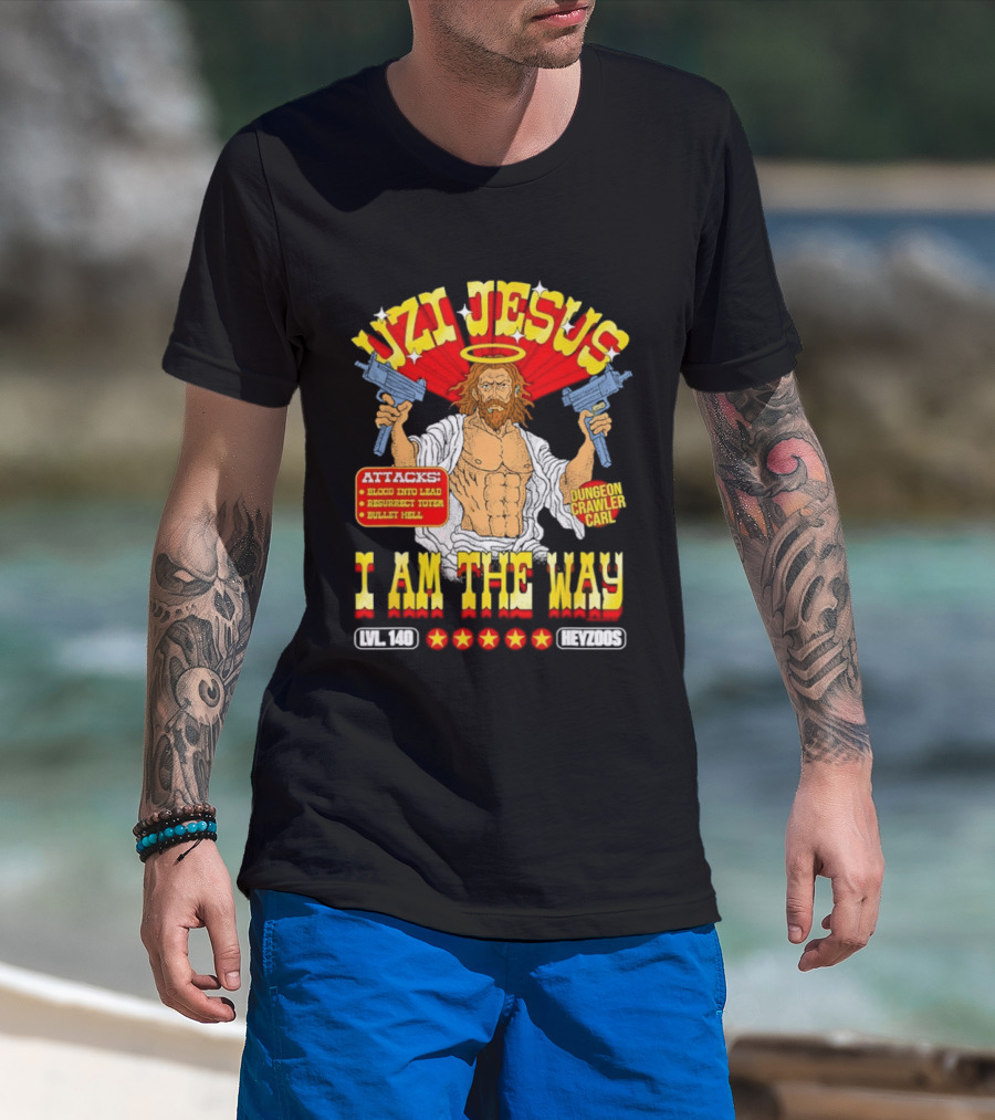 Uzi Jesus I Am The Way Dungeon Crawler Card Bullet Hell T-Shirt