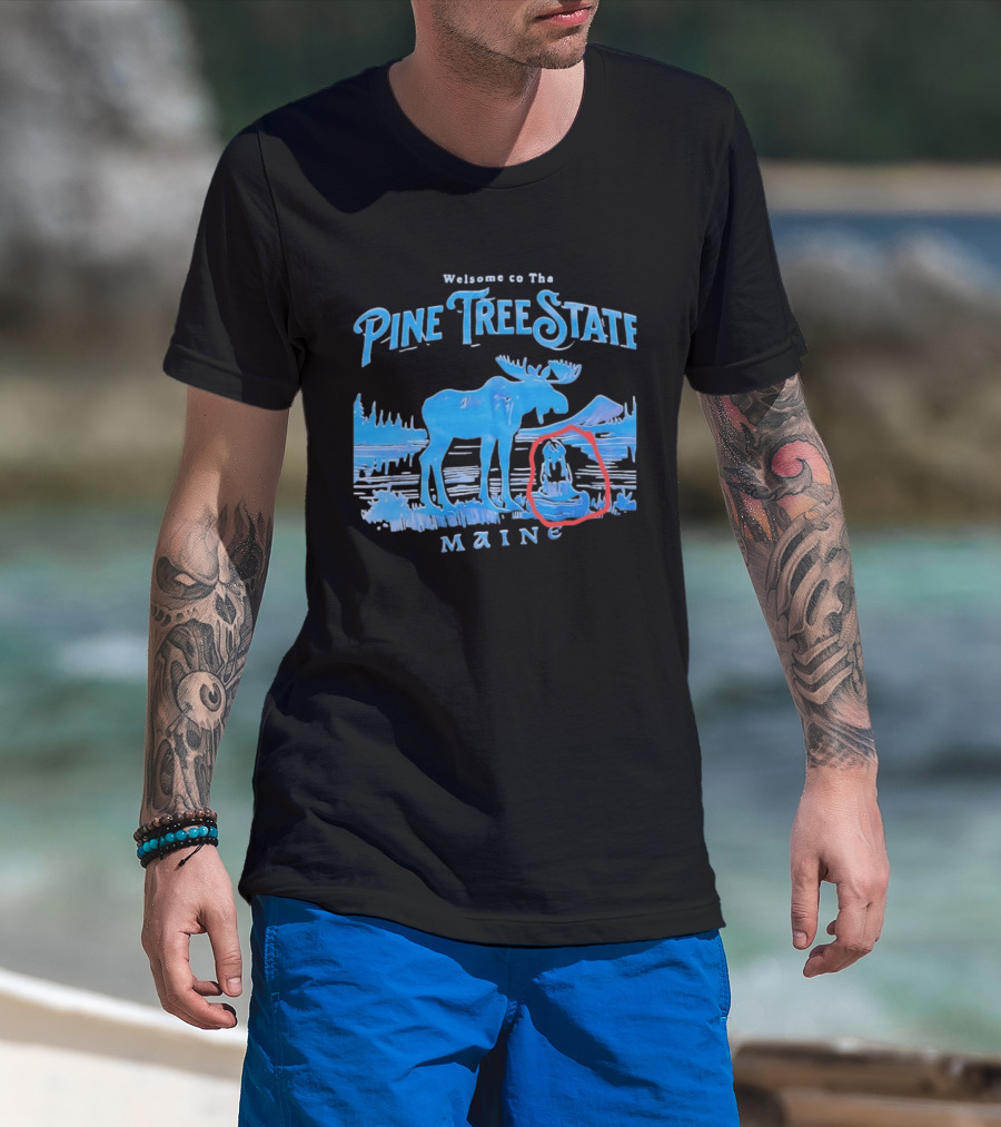 Welcome To The Pine Tree State Maine Moose Scenic Lake T-Shirt