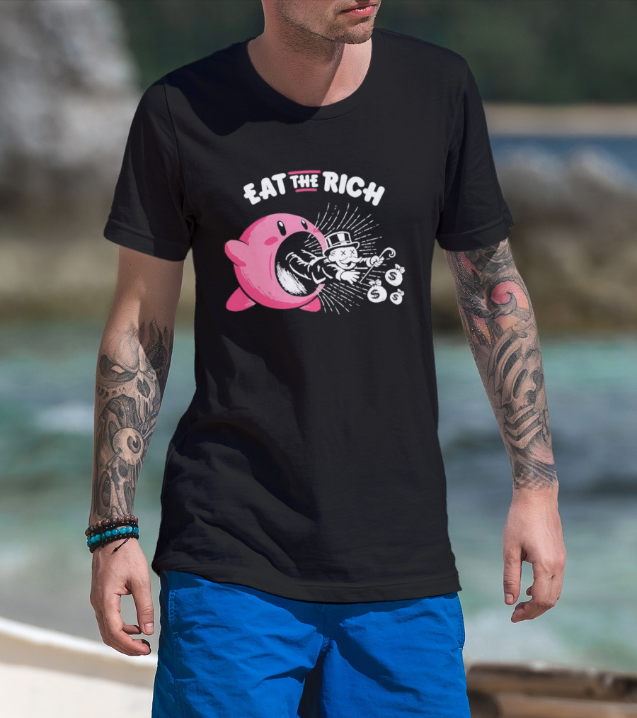 Eat The Rich Kirby Devours Rich Uncle Pennybags Dollar Signs T-Shirt
