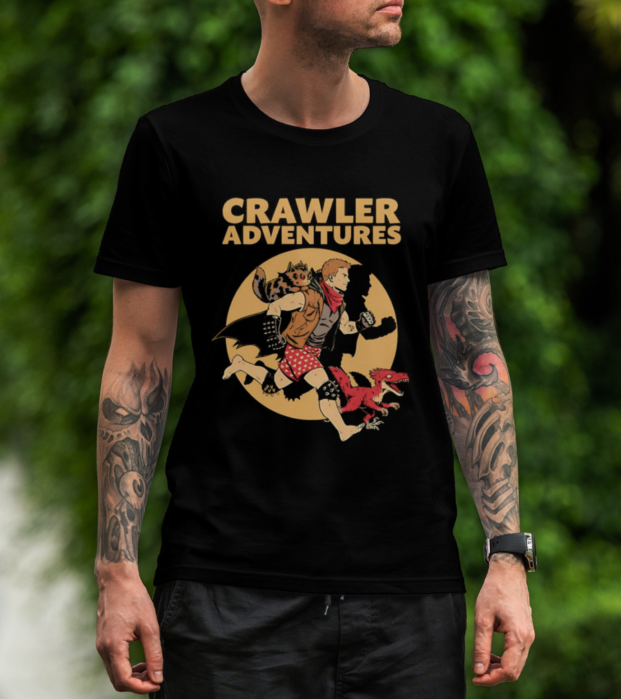 Crawler Adventures Running Man And Dinosaur T-Shirt
