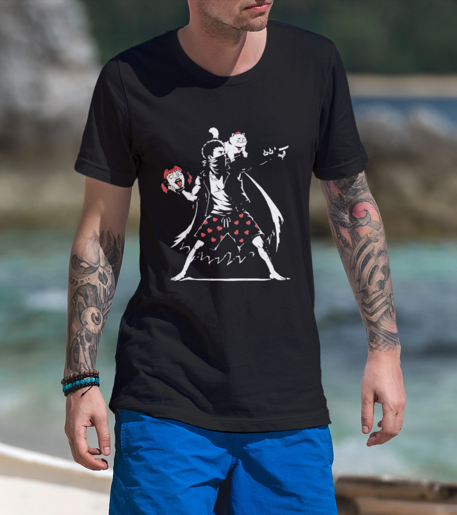 Dungeon Crawler Carl Meets Banksy Flower Thrower Chicken Pants Hearts T-Shirt